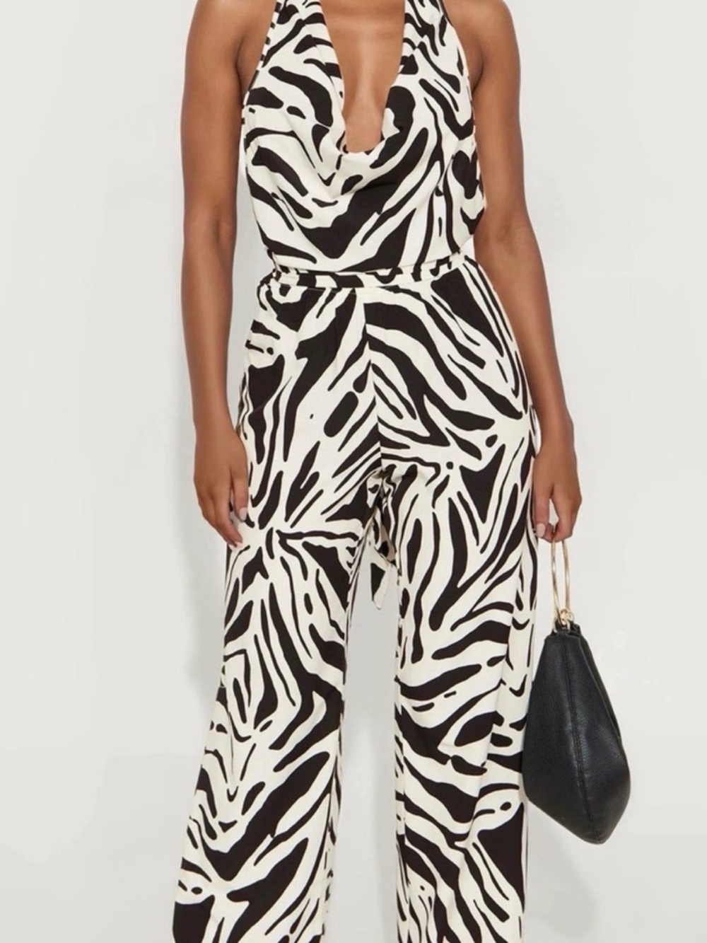 Fashion Nova Brown & Tan Zebra Halter and Pants set